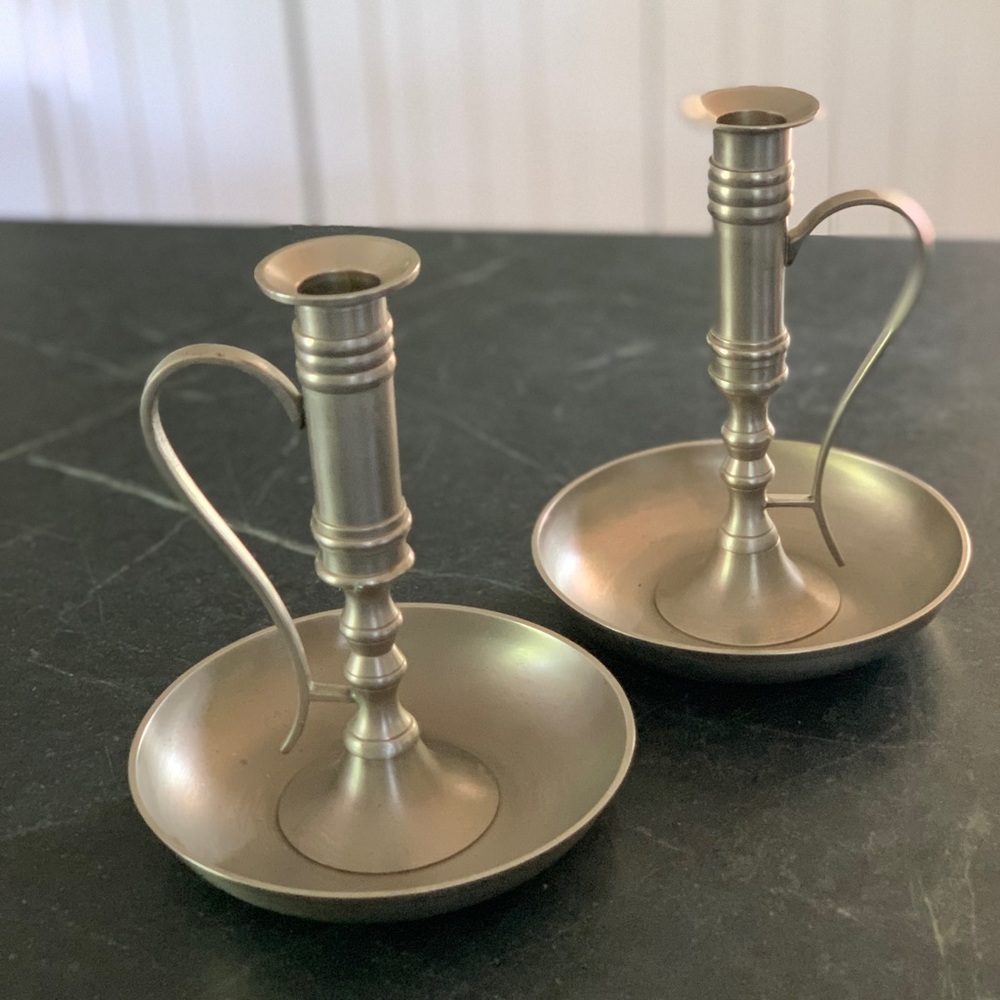 PIER 1 |  Set of 2 | Brushed Metal Candleholders